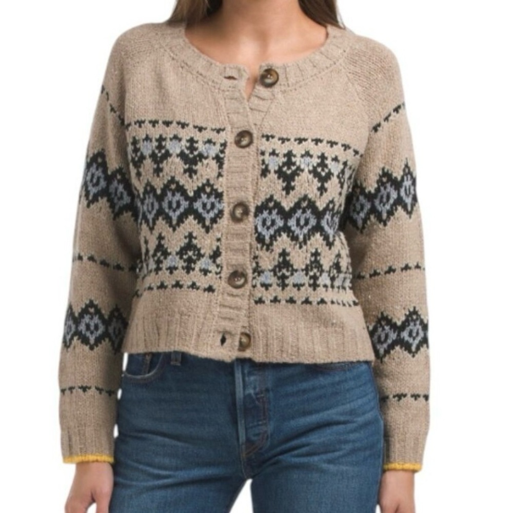 NWT Magaschoni Women’s Brown Blue Patterned Cardigan X-Large Button - Picture 1 of 8